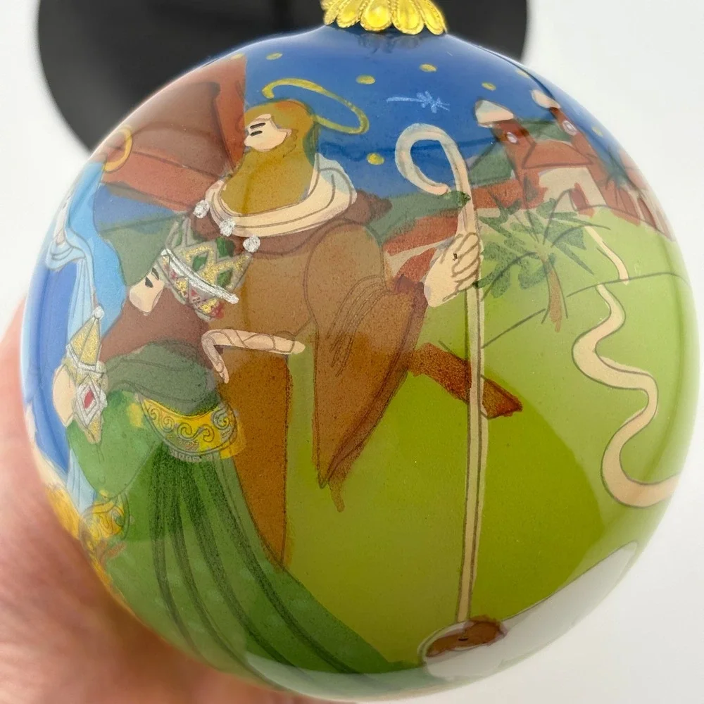 Pier 1 Li Bien 2004 Nativity Scene Inside Painted Glass Christmas Ornament Ball